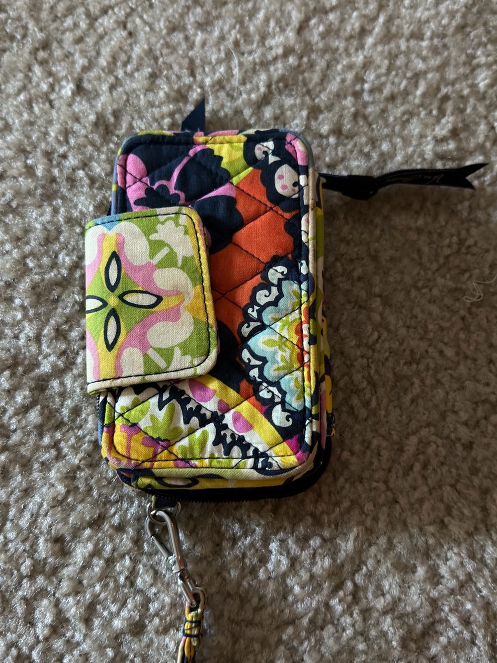 Vera Bradley Quilted RetiredFloral Phone Wristlet in Black, Pink, Yellow, Orange